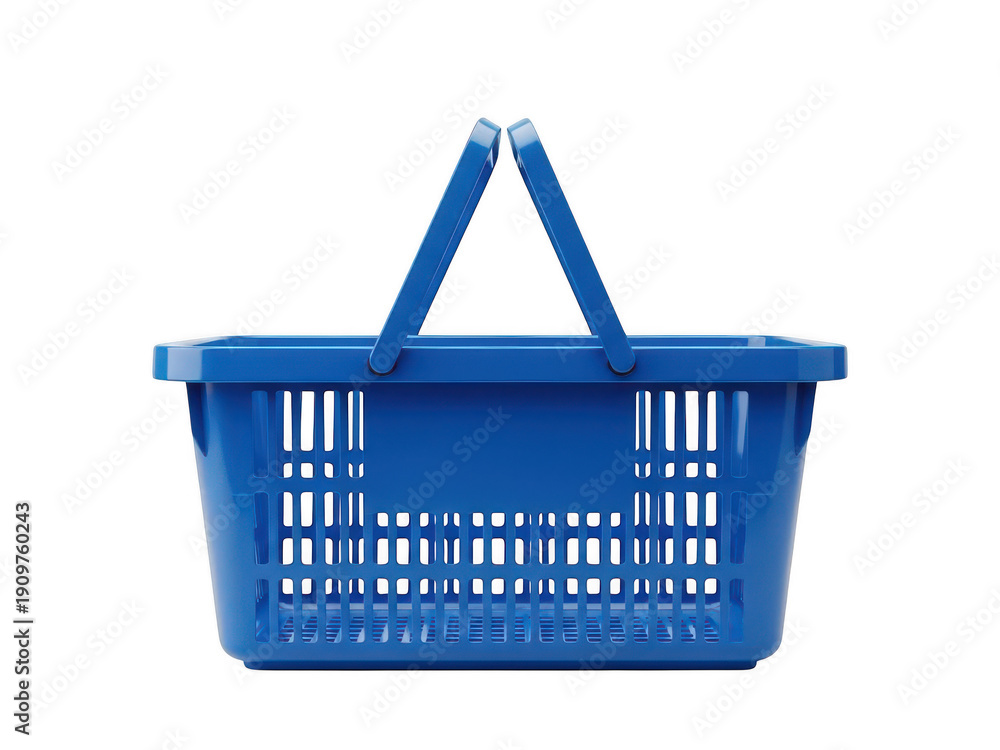 Fototapeta premium A blue plastic shopping basket with a handle