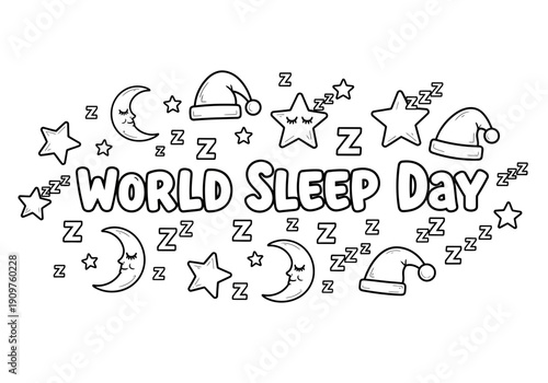 World sleep day coloring page with sleepy icons
