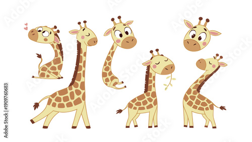 Cute Giraffe Flat Vector Icon Set