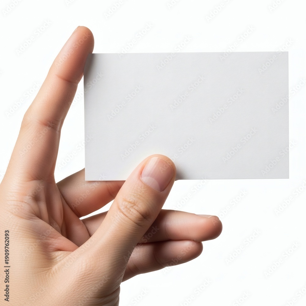 Obraz premium A hand holding a blank white card against a white background