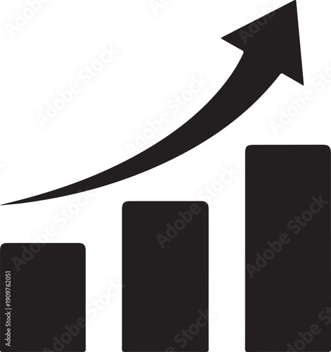 Black bar chart with rising arrow graph