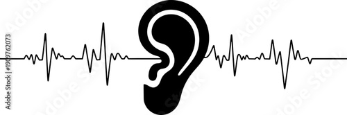 Human ear icon with sound wave frequency line for audiology hearing health acoustics and audio technology concept vector