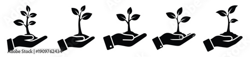 National Arbor Day sapling and hand vector icon set. Arbor Day creative concept and Simple illustration, icon design solid black color with white background.