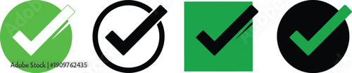 Checkmark Icons, verified tick symbols collection with circular and square badges design