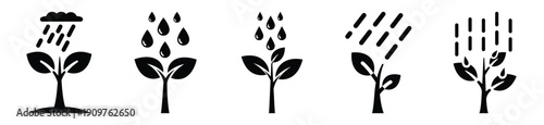 National Arbor Day sapling and rain vector icon set. Arbor Day creative concept and Simple illustration, icon design solid black color with white background.