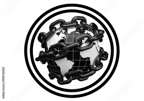 Black and white globe with chains wrapped around it