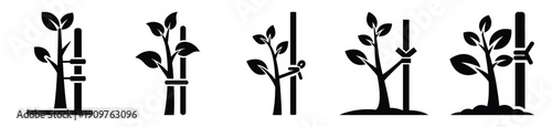 National Arbor Day sapling with support vector icon set. Arbor Day creative concept and Simple illustration, icon design solid black color with white background.
