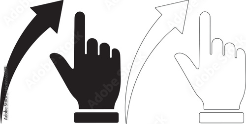 Two stylized hand icons with index finger and curved arrow, one filled and one outlined, on a white background.