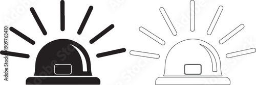 Emergency siren light icon set, alarm and beacon symbols.