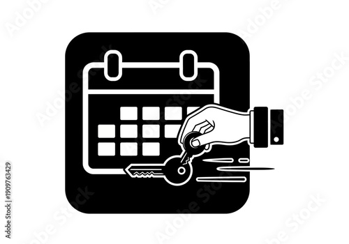 Hand holding key in front of calendar