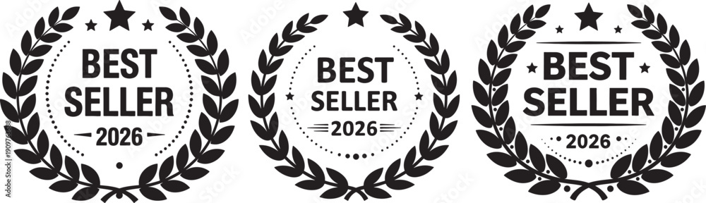 Obraz premium best seller award badges with laurel wreath and stars