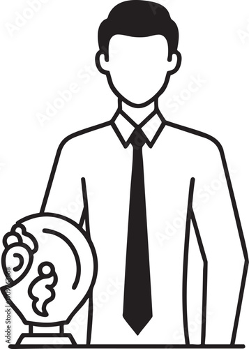 A smiling 3d cartoon businessman character in a black suit and tie standing with a briefcase and gesturing with his hand as a professional office person vector illustration