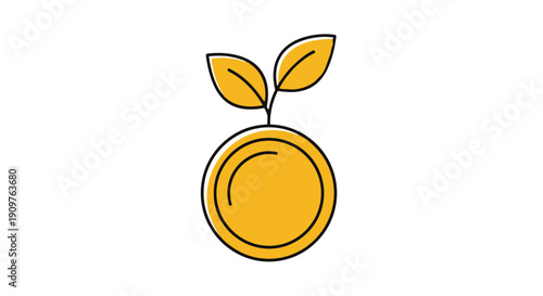 A simple line drawing of a growing coin with leaves on top