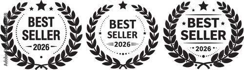 best seller award badges with laurel wreath and stars