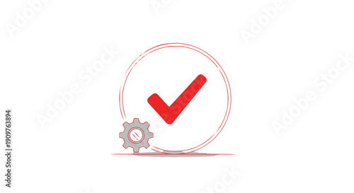 Red checkmark in a circle with gear