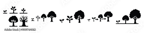National Arbor Day tree growth stages vector icon set. Arbor Day creative concept and Simple illustration, icon design solid black color with white background.