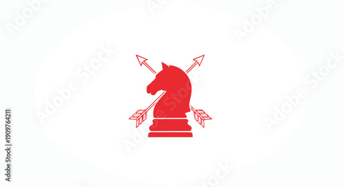 Red knight chess piece with crossed arrows