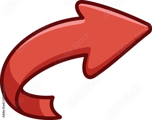 3D Red Arrow Poster, shiny directional symbol with dimensional shading graphic illustration