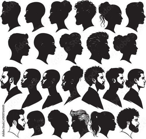 Black silhouettes of diverse people profiles