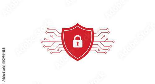 Red shield with white lock and circuit lines