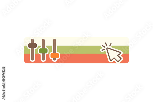 User interface design shows sliders and a cursor for adjusting settings in a computer application