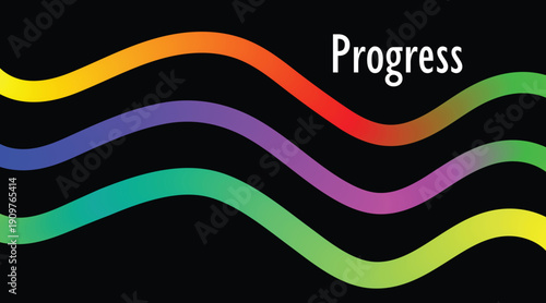 Vibrant progress concept with rainbow waves on black background