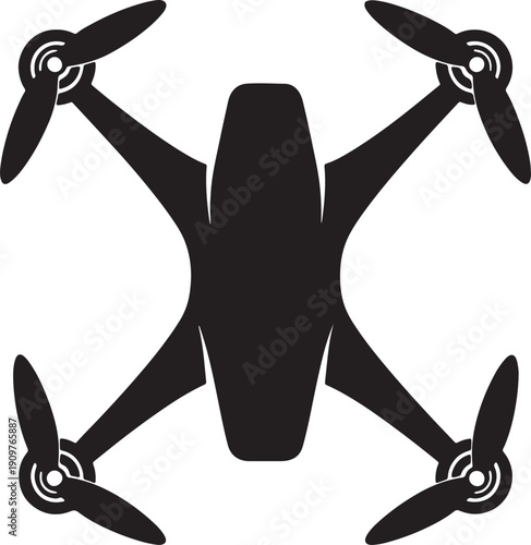 Drone aerial vehicle with four propellers isolated on transparent background