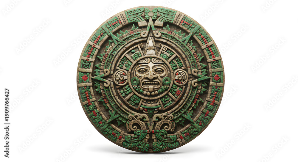 Obraz premium Ancient Aztec Calendar: A detailed view of an ancient Aztec calendar, a symbol of complex understanding of time, culture and the cosmos.