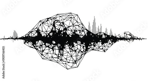 Black and white cityscape network connections web illustration with modern urban skyline and abstract geometric pattern