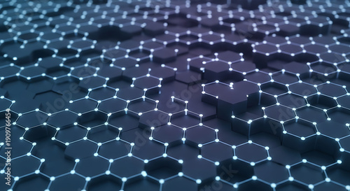 Wallpaper Mural Abstract Hexagonal Grid Background with Glowing Blue Data Points and Cyber Technology Texture Torontodigital.ca