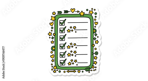 Checklist a smartphone screen with checkmarks and decorative elements