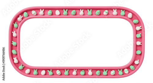 Colorful oval frame with decorative beads and patterns pink