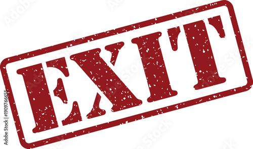 A bold red grunge rubber stamp with the word EXIT prominently shown on a clean white isolated background