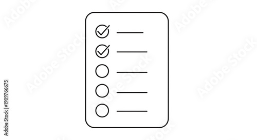 Checklist with checkboxes and lines on a piece of paper