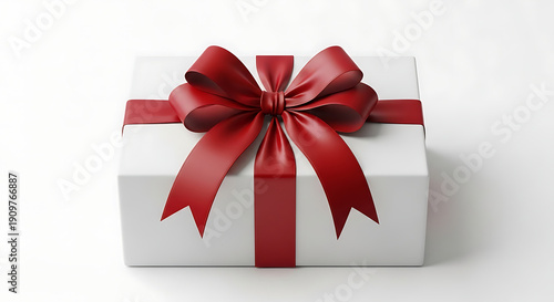 Wallpaper Mural Minimalist Gift Box with Red Satin Ribbon Bow Isolated on White Background Torontodigital.ca