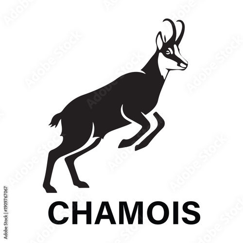 Jumping Chamois Silhouette Icon or Mountain Goat Vector.