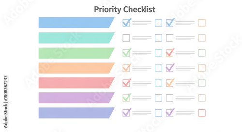 Colorful priority checklist with checkboxes and arrows