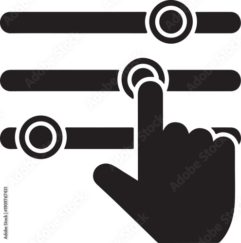Black hand cursor clicking on a radio button white finger