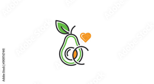 Stylized Avocado Illustration with Heart Symbol.