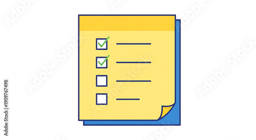 A colorful illustration of a checklist on a yellow and blue paper