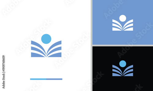 The book logo is light blue with a blue circle above it, which could be interpreted as a human head reading, or a sun/lamp as a symbol of enlightenment. This clearly symbolizes knowledge, science, and