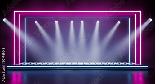 Wallpaper Mural Neon Stage Background with Pink and Blue Glowing Frames and Bright Spotlights for Performance Torontodigital.ca