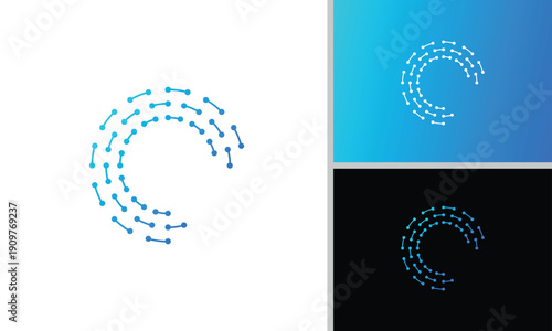 The letter 'C' logo design is formed from many small dots connected by short lines, resembling a molecular structure or a network of connections. Its color is a bright, warm orange. It evokes connecti