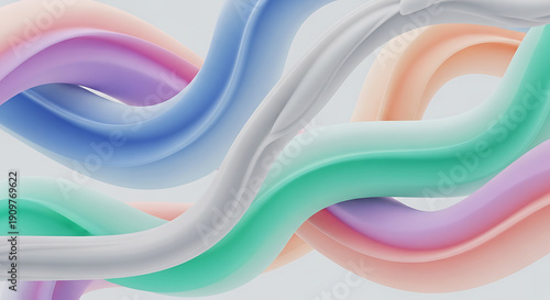 Wallpaper Mural Abstract 3D Background with Flowing Pastel Colored Waves and Soft Light on White Torontodigital.ca