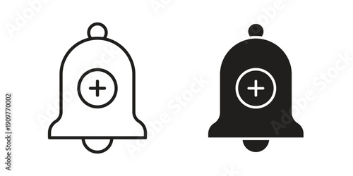 Cowbell circle plus icon in editable style. Vector icon graphics