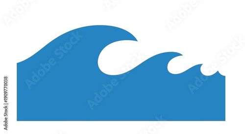 Stylized blue wave graphic with white crest isolated on a white background