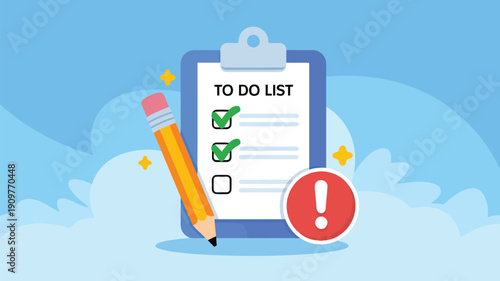 A vibrant cartoon illustration showing a clipboard with a TO DO LIST and a large yellow pencil