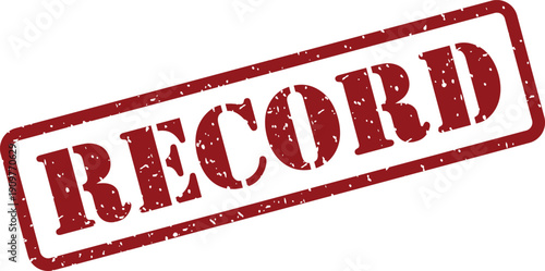 A distinct red grunge style rubber stamp impression prominently features the word RECORD on a pure white background