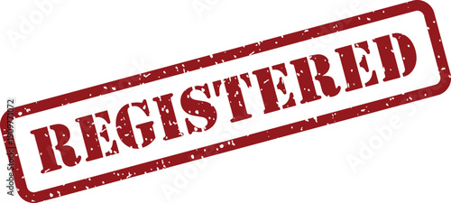 A distinct red rectangular grunge rubber stamp with the word REGISTERED clearly visible on a clean white surface