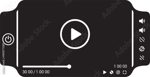 Black player interface with white and controls black interface white play button pause button